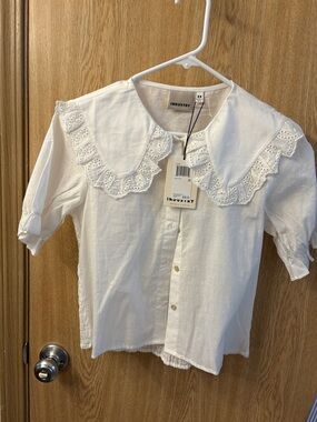 Industry White Cotton Eyelet Collar Blouse